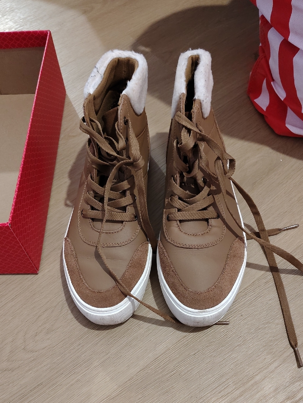 Women’s Tan High-Top Faux Fur Lined Sneakers - Stylish Winter Comfort ugg